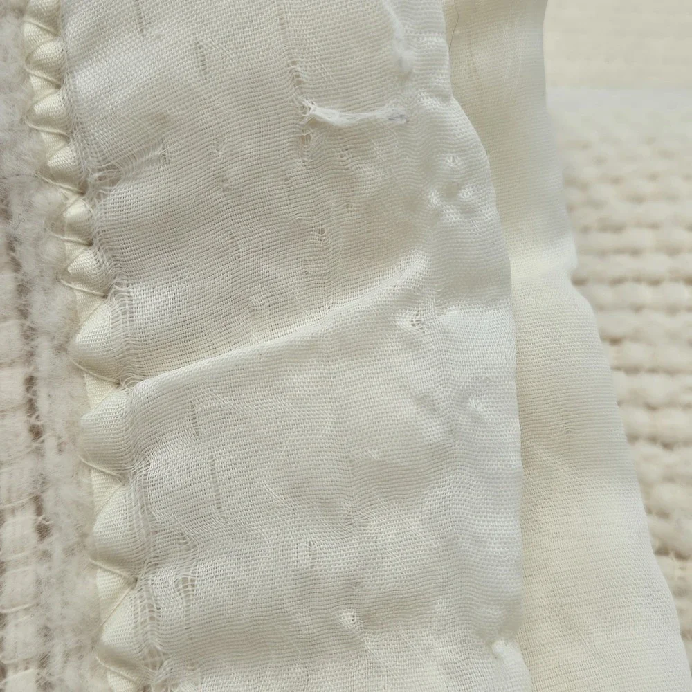 Vtg‎ Lt Yellow Cream Waffle Weave Satin Trim Blanket Approx 72